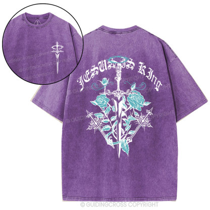 Jesus Is King Flower Christian Washed T-Shirt