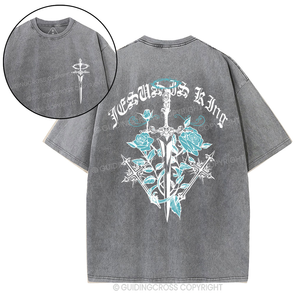 Jesus Is King Flower Christian Washed T-Shirt