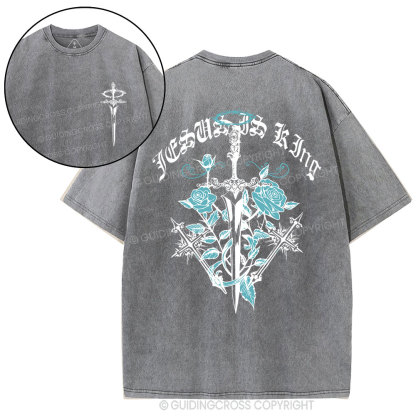 Jesus Is King Flower Christian Washed T-Shirt