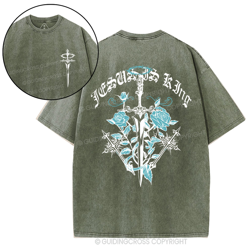 Jesus Is King Flower Christian Washed T-Shirt
