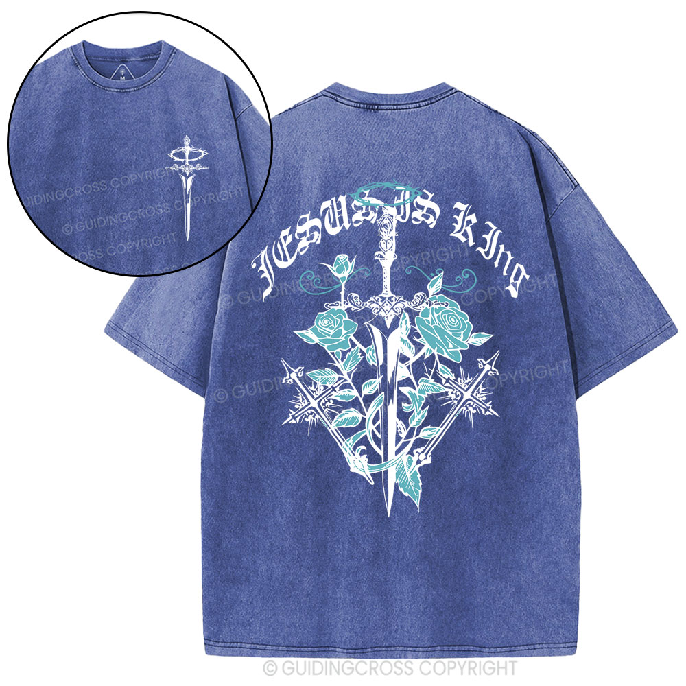 Jesus Is King Flower Christian Washed T-Shirt