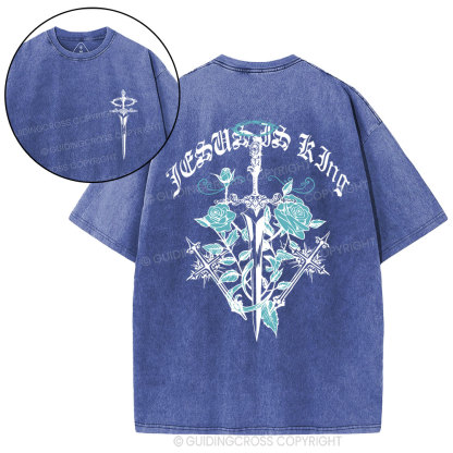 Jesus Is King Flower Christian Washed T-Shirt