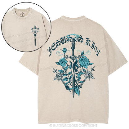 Jesus Is King Flower Christian Washed T-Shirt