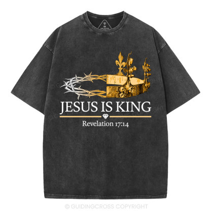 Jesus Is King Gold Crown Washed T-Shirt