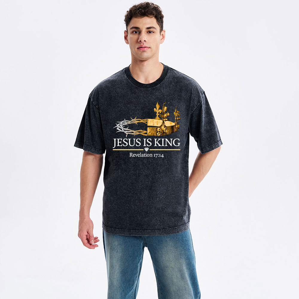 Jesus Is King Gold Crown Washed T-Shirt
