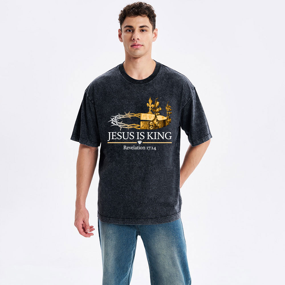 Jesus Is King Gold Crown Washed T-Shirt