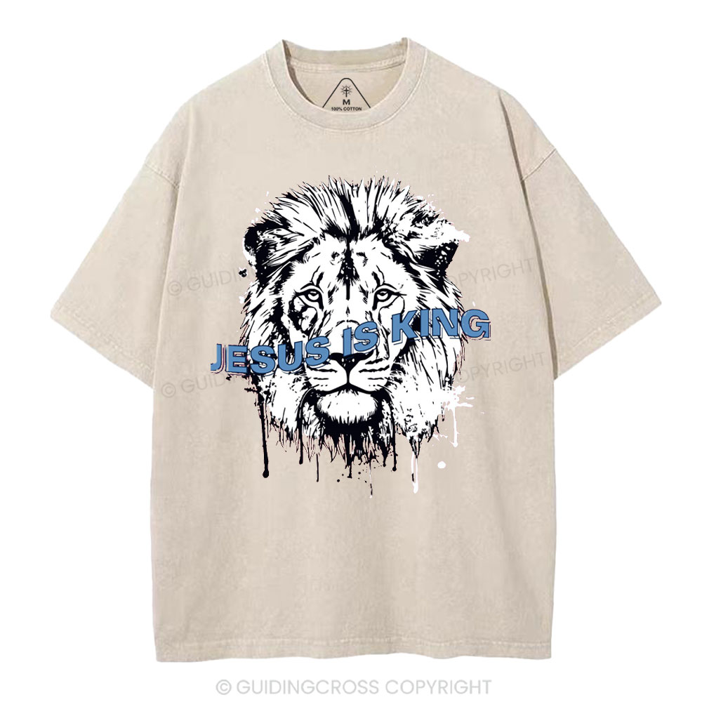 Jesus Is King Lion Christian Washed T-Shirt