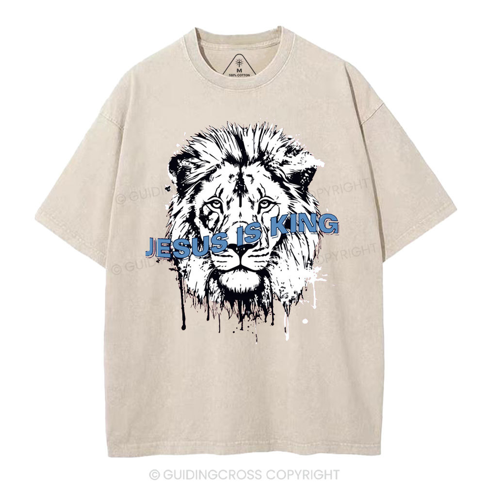 Jesus Is King Lion Christian Washed T-Shirt