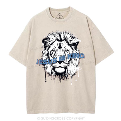 Jesus Is King Lion Christian Washed T-Shirt