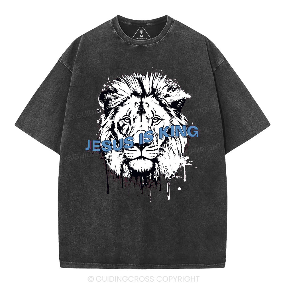 Jesus Is King Lion Christian Washed T-Shirt