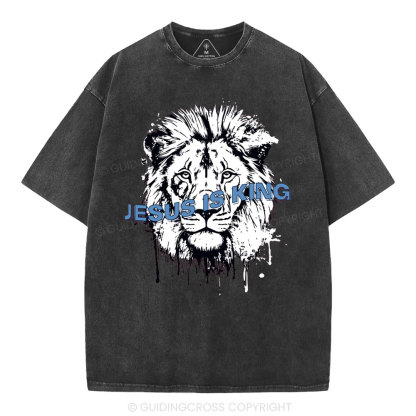 Jesus Is King Lion Christian Washed T-Shirt