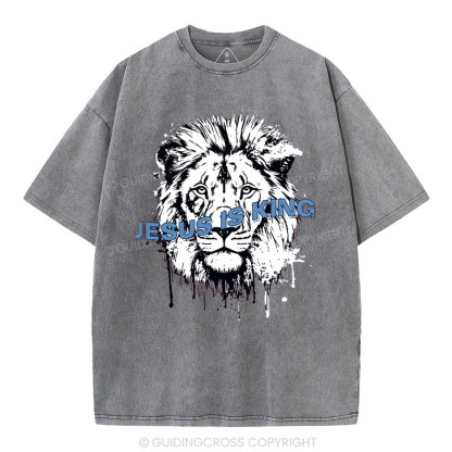 Jesus Is King Lion Christian Washed T-Shirt