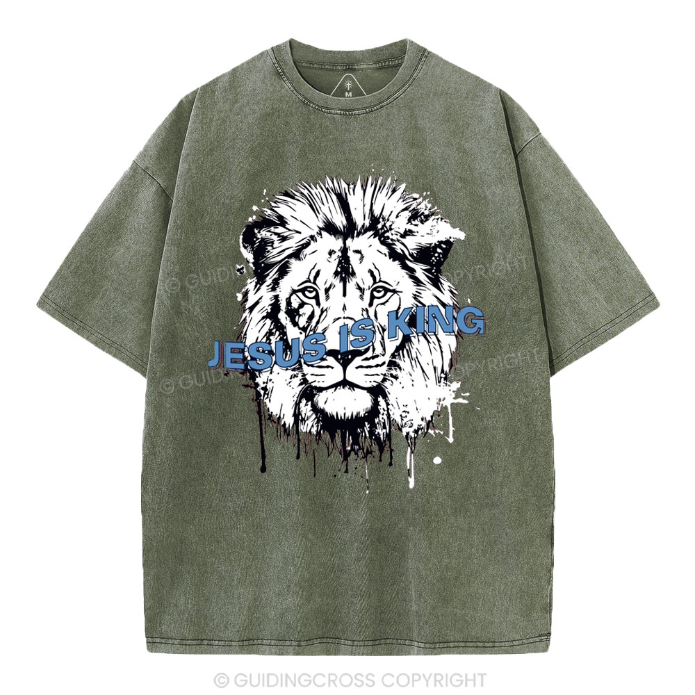 Jesus Is King Lion Christian Washed T-Shirt
