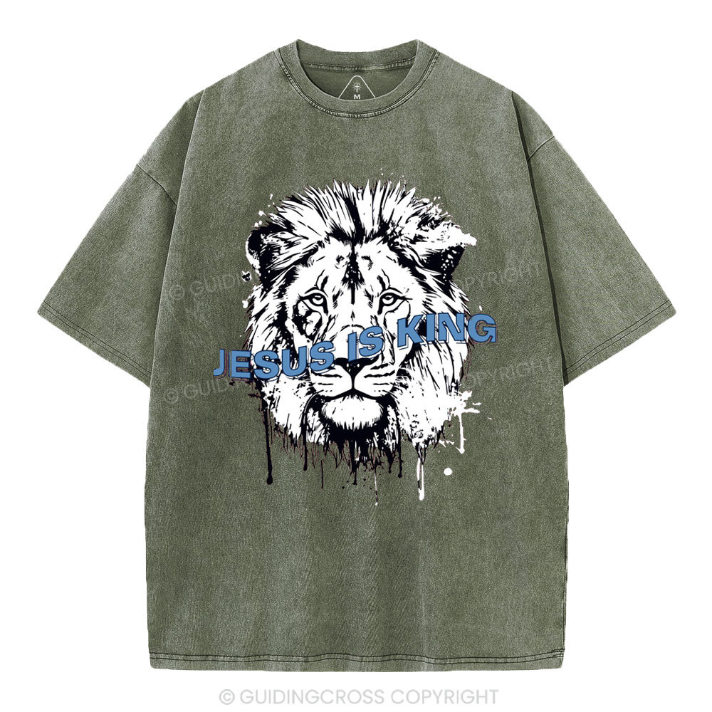 Jesus Is King Lion Christian Washed T-Shirt