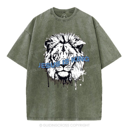 Jesus Is King Lion Christian Washed T-Shirt