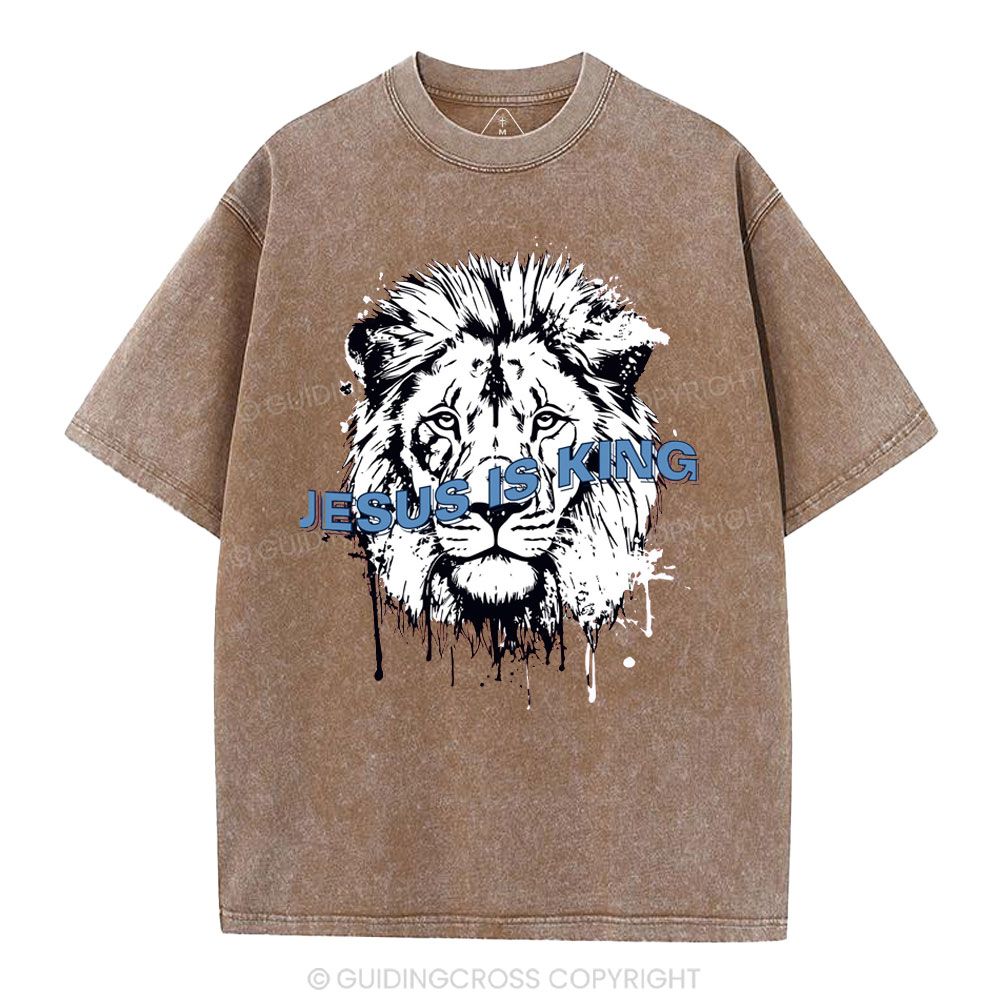 Jesus Is King Lion Christian Washed T-Shirt