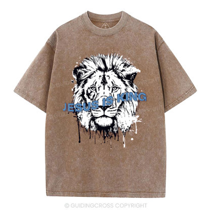 Jesus Is King Lion Christian Washed T-Shirt