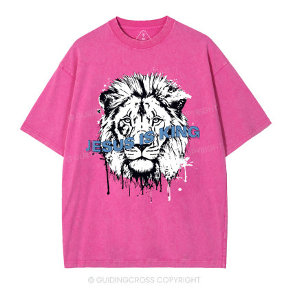 Jesus Is King Lion Christian Washed T-Shirt