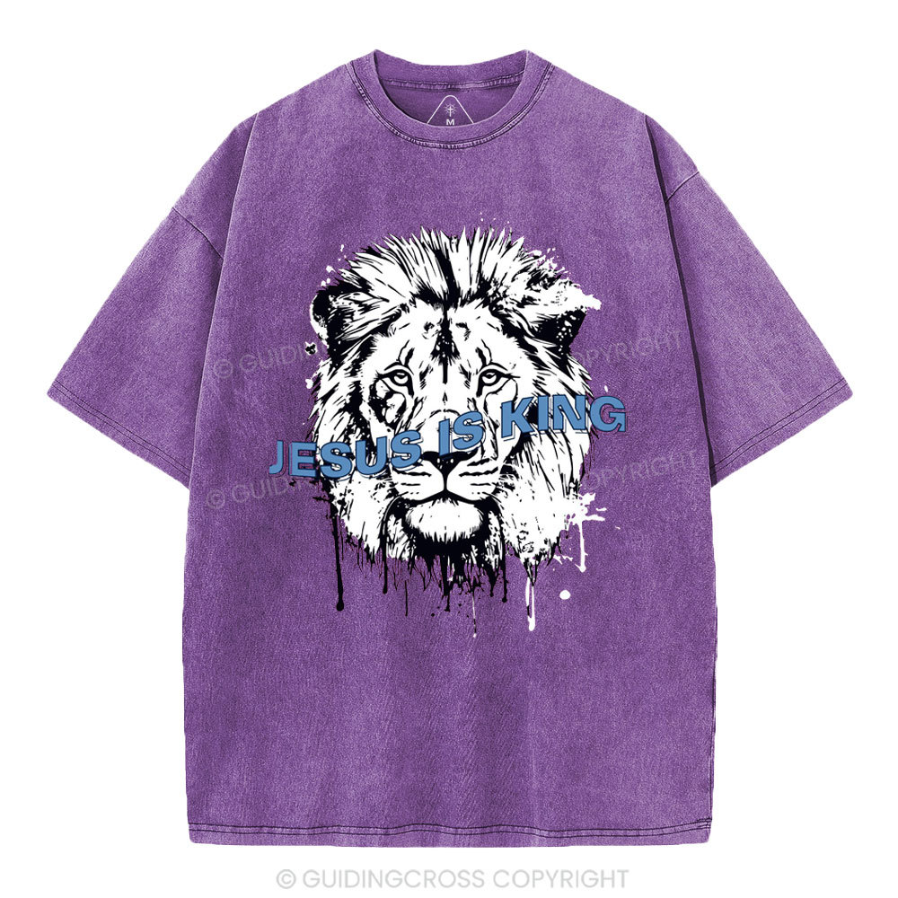 Jesus Is King Lion Christian Washed T-Shirt