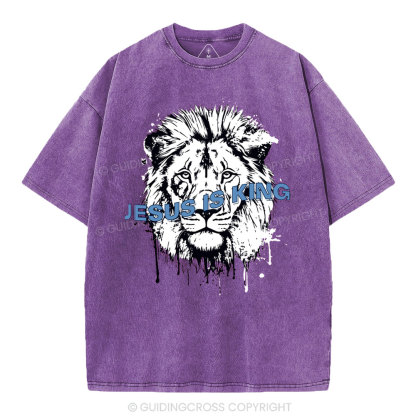 Jesus Is King Lion Christian Washed T-Shirt