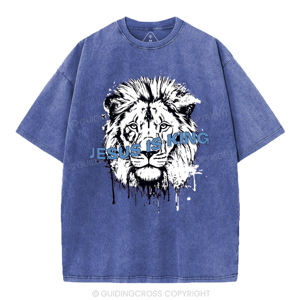 Jesus Is King Lion Christian Washed T-Shirt