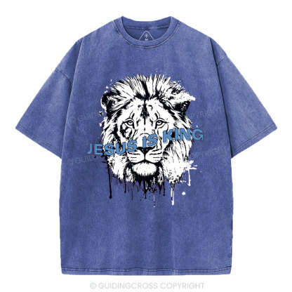 Jesus Is King Lion Christian Washed T-Shirt