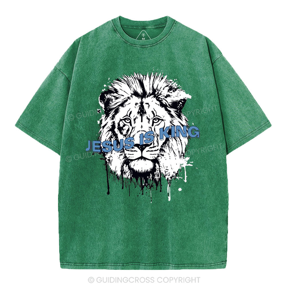 Jesus Is King Lion Christian Washed T-Shirt