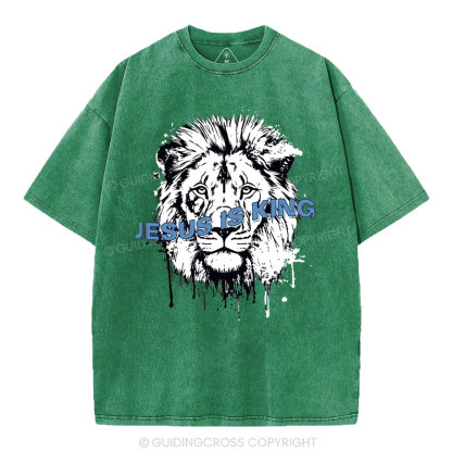 Jesus Is King Lion Christian Washed T-Shirt