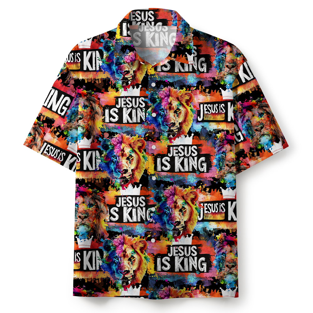 Jesus Is King Lion Color Hawaiian Shirt 