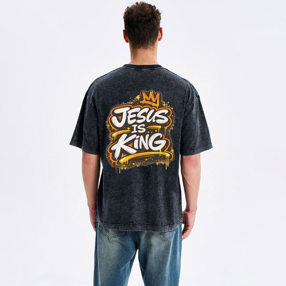 Jesus Is King Street Christian Washed T-Shirt