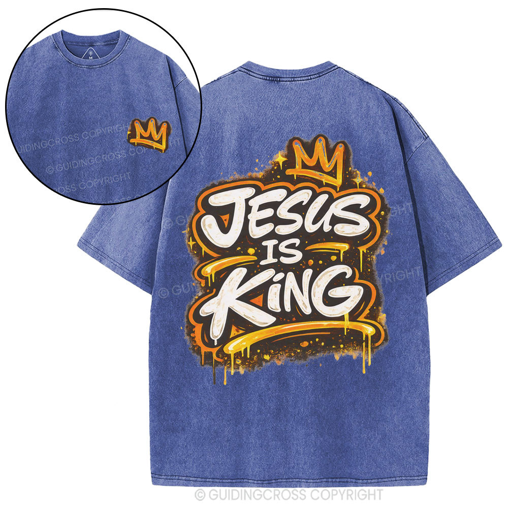 Jesus Is King Street Christian Washed T-Shirt
