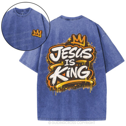 Jesus Is King Street Christian Washed T-Shirt