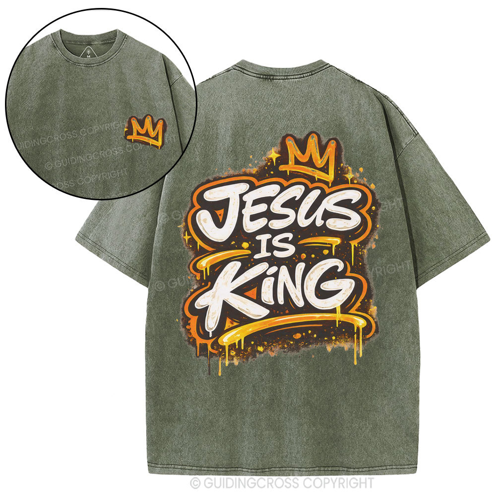 Jesus Is King Street Christian Washed T-Shirt