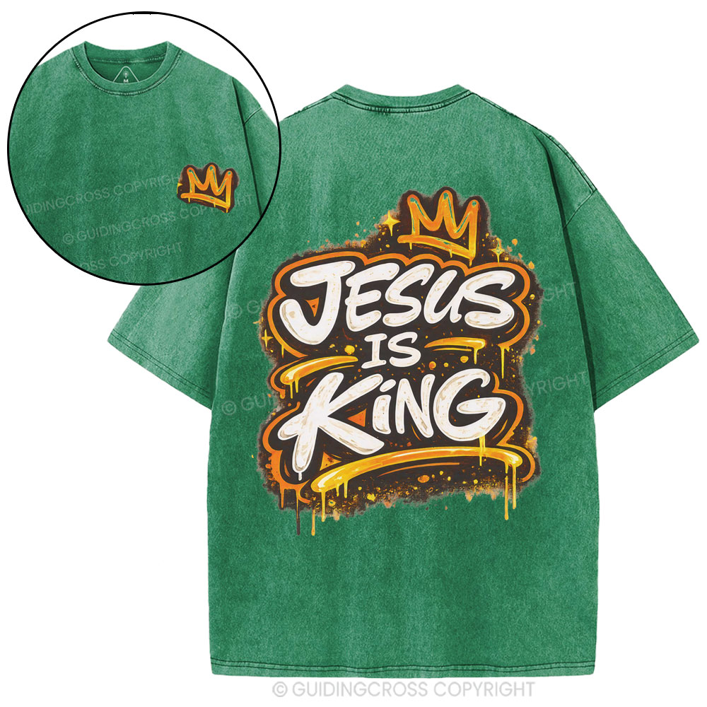 Jesus Is King Street Christian Washed T-Shirt