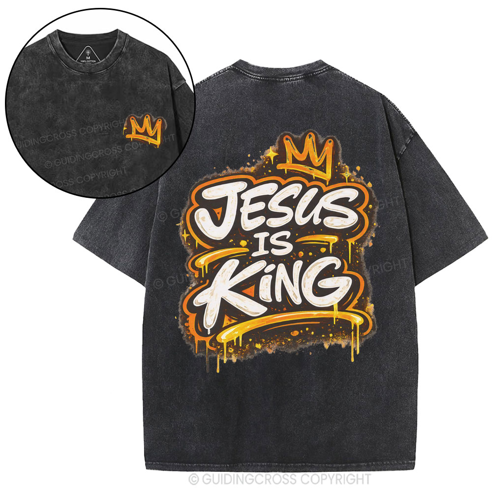 Jesus Is King Street Christian Washed T-Shirt