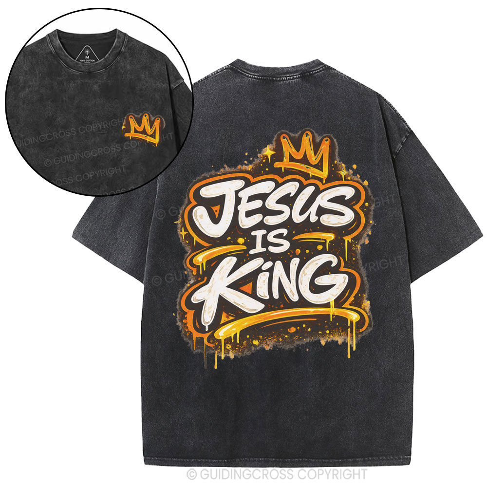 Jesus Is King Street Christian Washed T-Shirt