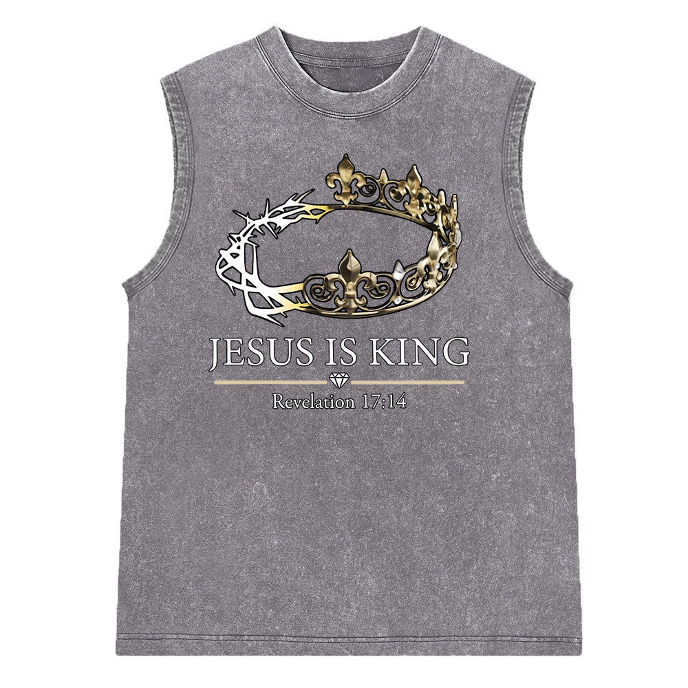 Jesus Is King Vintage Washed Christian Sleeveless Tee
