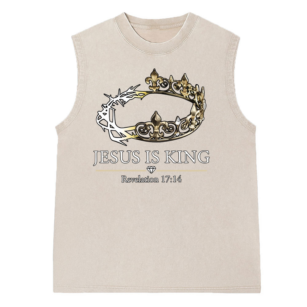 Jesus Is King Vintage Washed Christian Sleeveless Tee