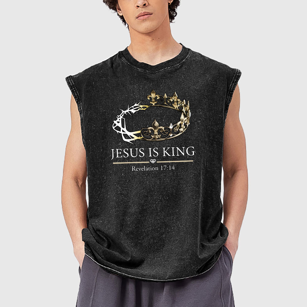 Jesus Is King Vintage Washed Christian Sleeveless Tee
