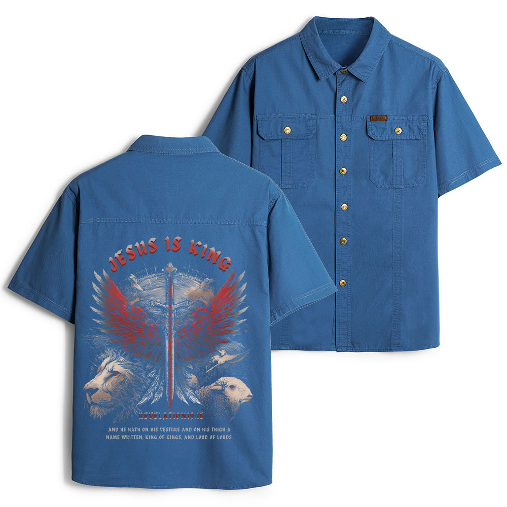 Jesus Is King Wings Christian Work Shirt