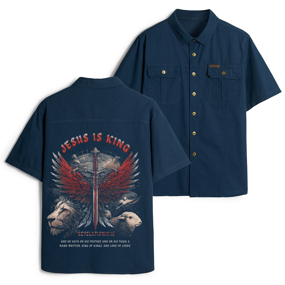 Jesus Is King Wings Christian Work Shirt