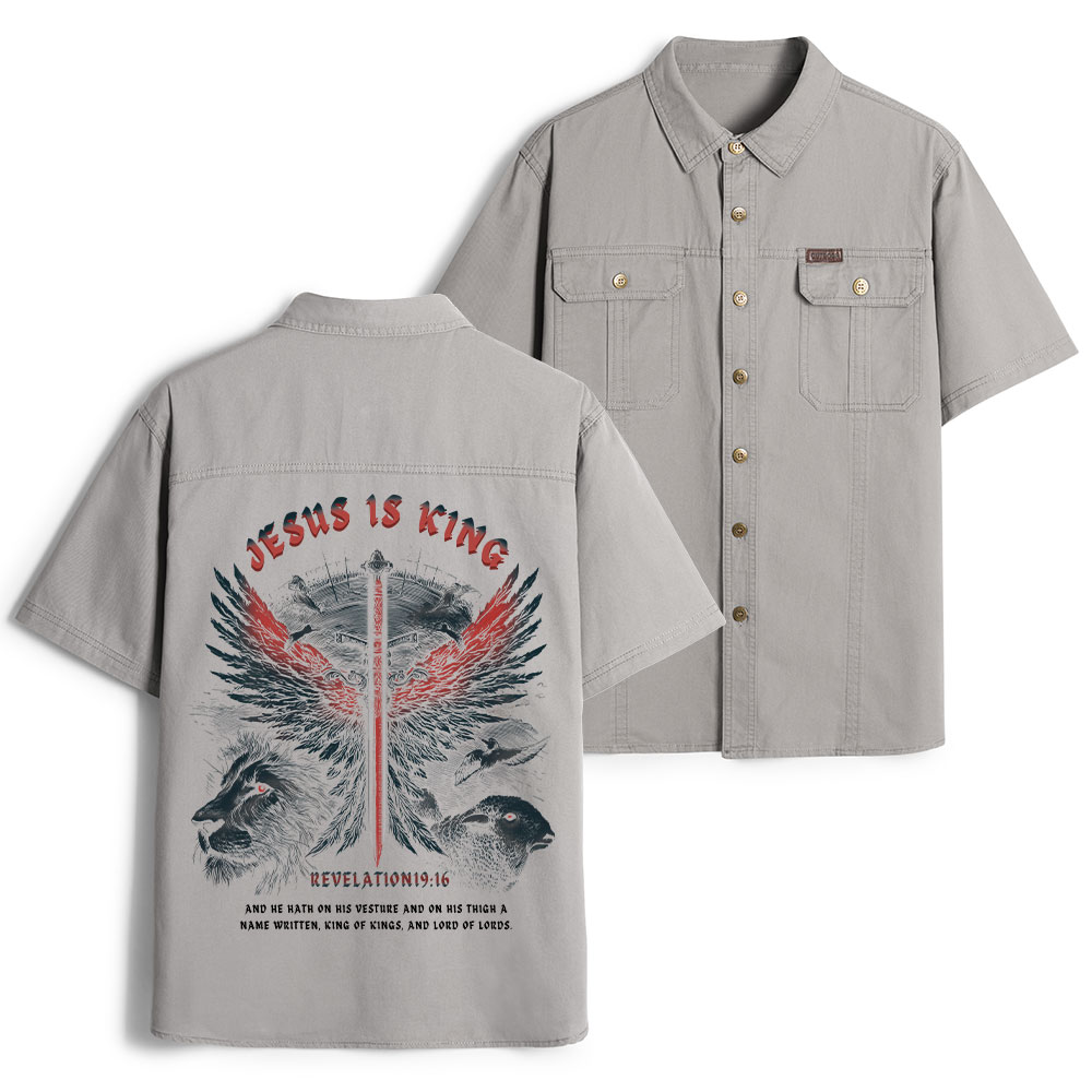 Jesus Is King Wings Christian Work Shirt