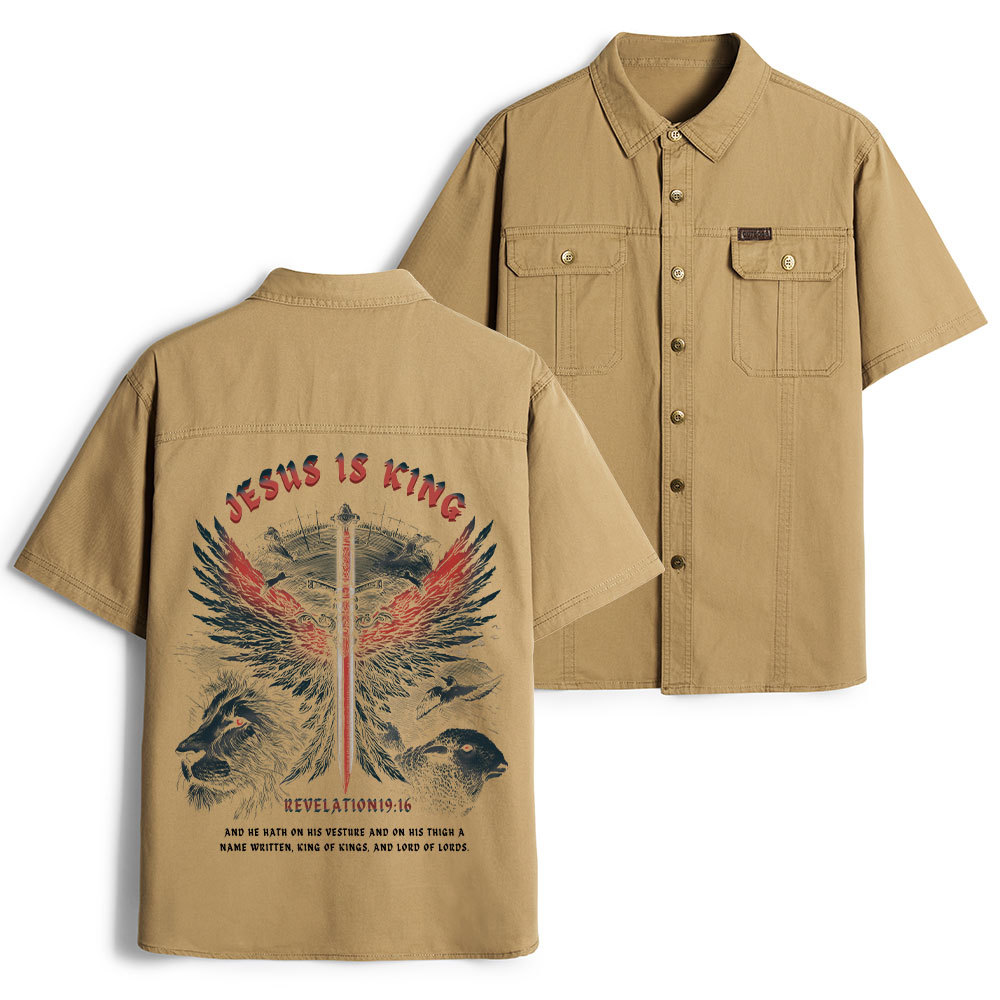 Jesus Is King Wings Christian Work Shirt