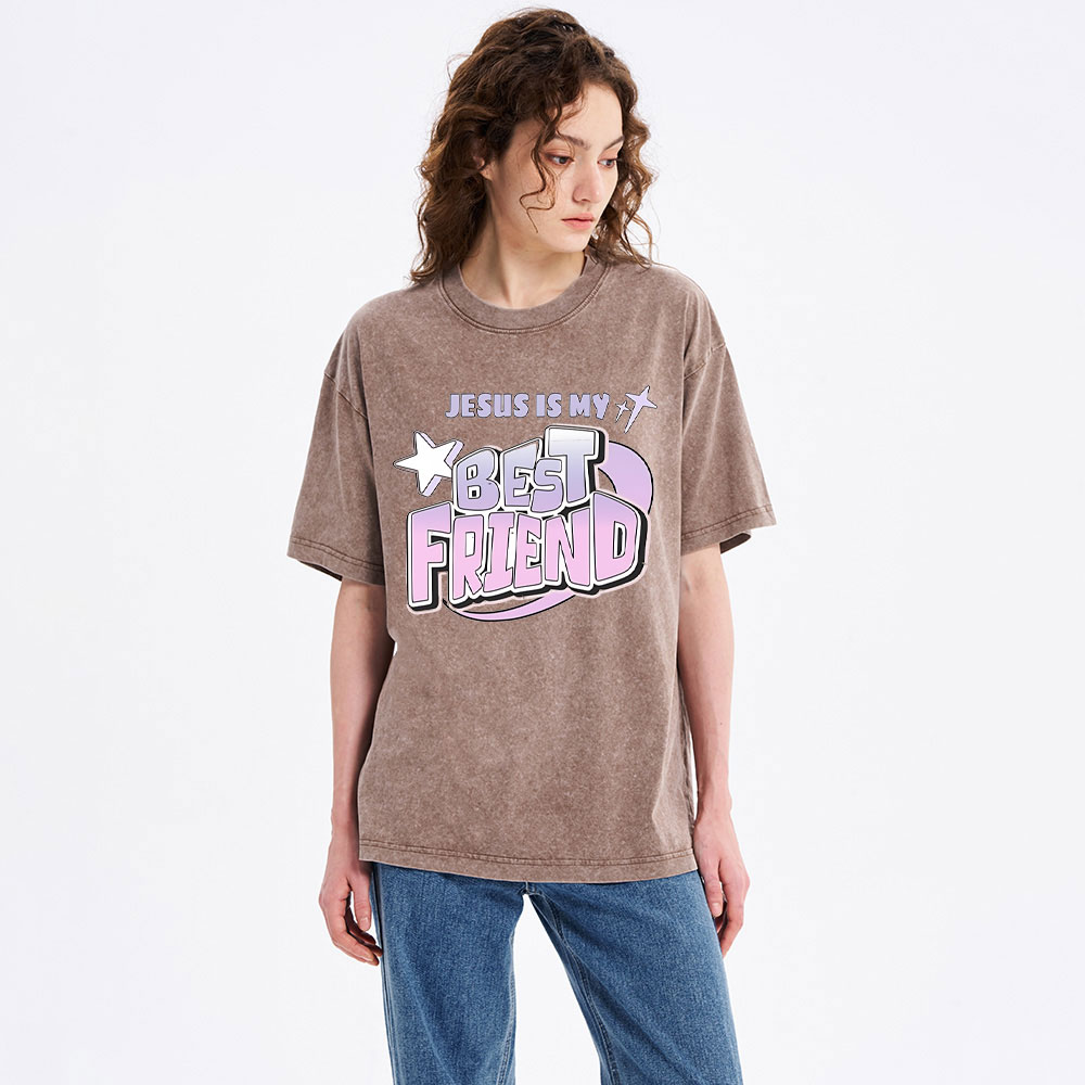 Jesus Is My Best Friend Christian Washed T-Shirt