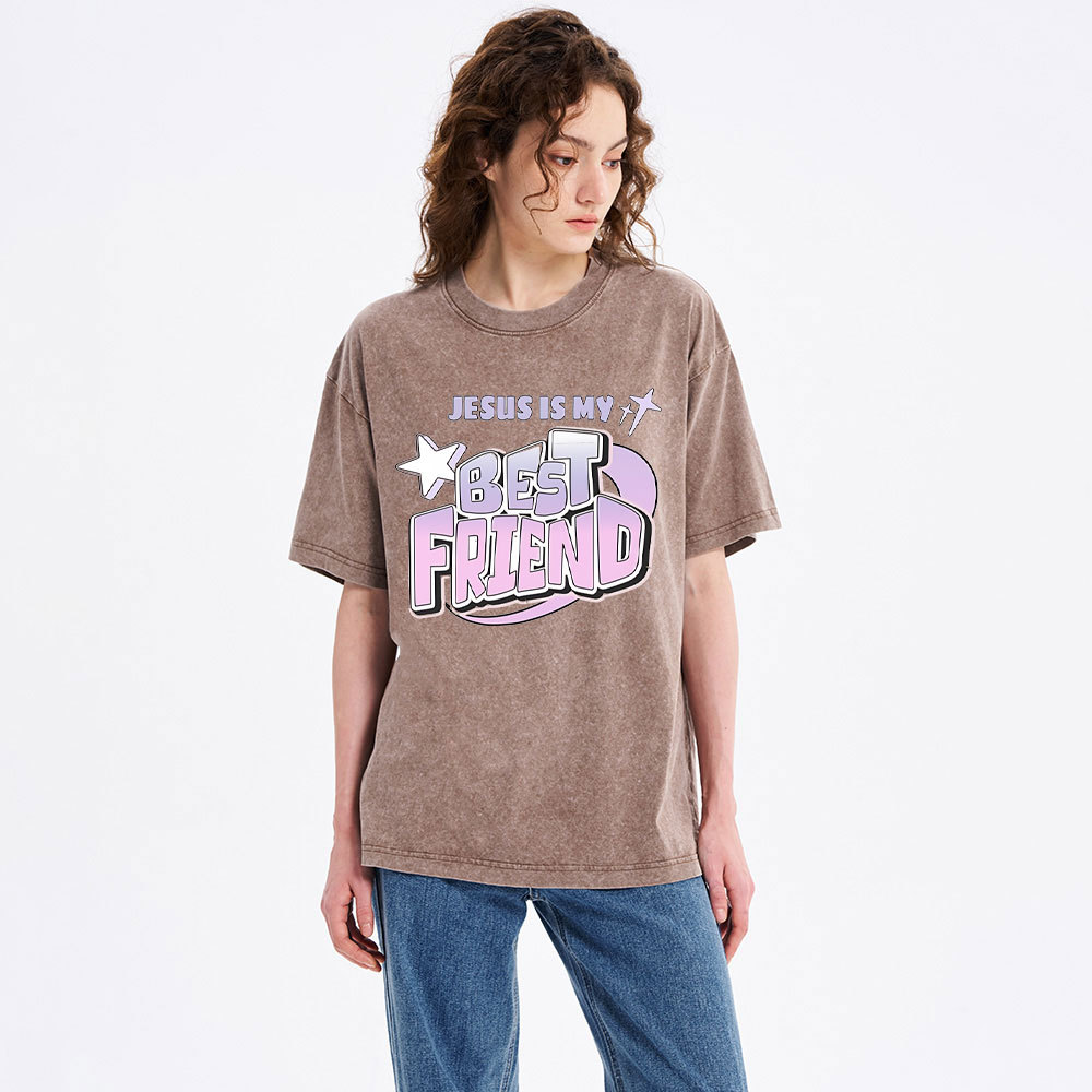 Jesus Is My Best Friend Christian Washed T-Shirt