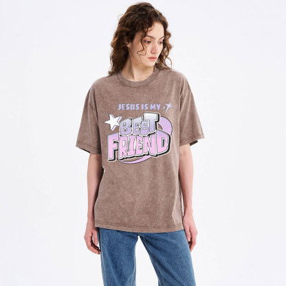 Jesus Is My Best Friend Christian Washed T-Shirt