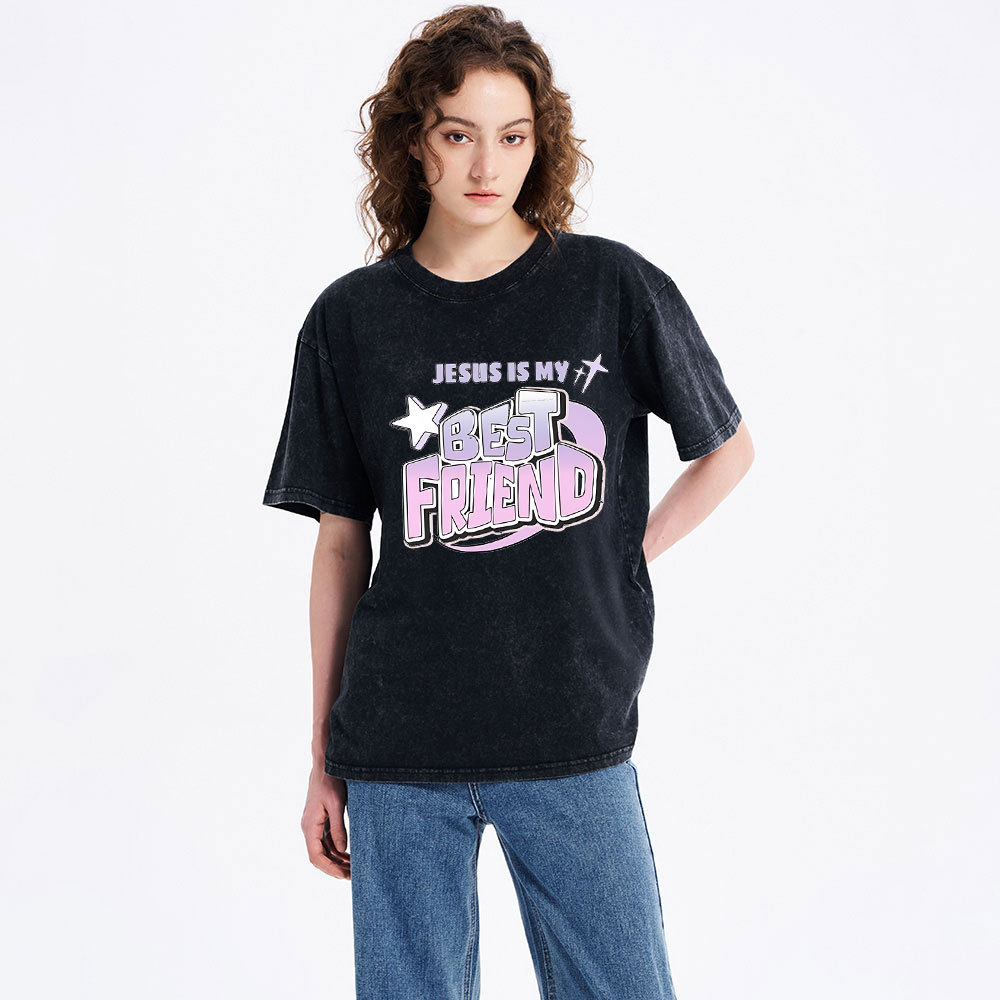 Jesus Is My Best Friend Christian Washed T-Shirt