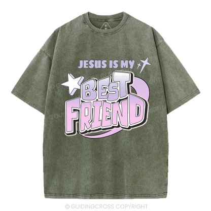 Jesus Is My Best Friend Christian Washed T-Shirt