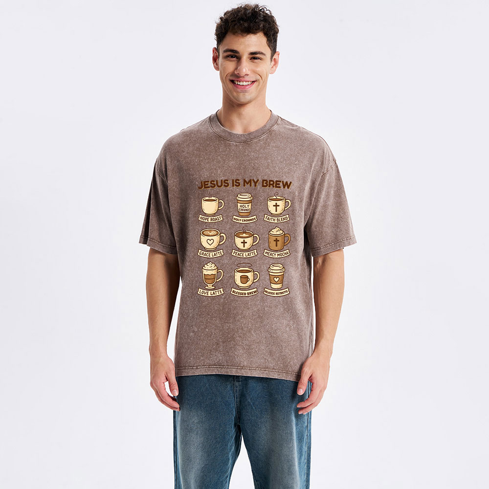 Jesus Is My Brew Coffee Christian Washed T-Shirt