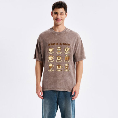 Jesus Is My Brew Coffee Christian Washed T-Shirt